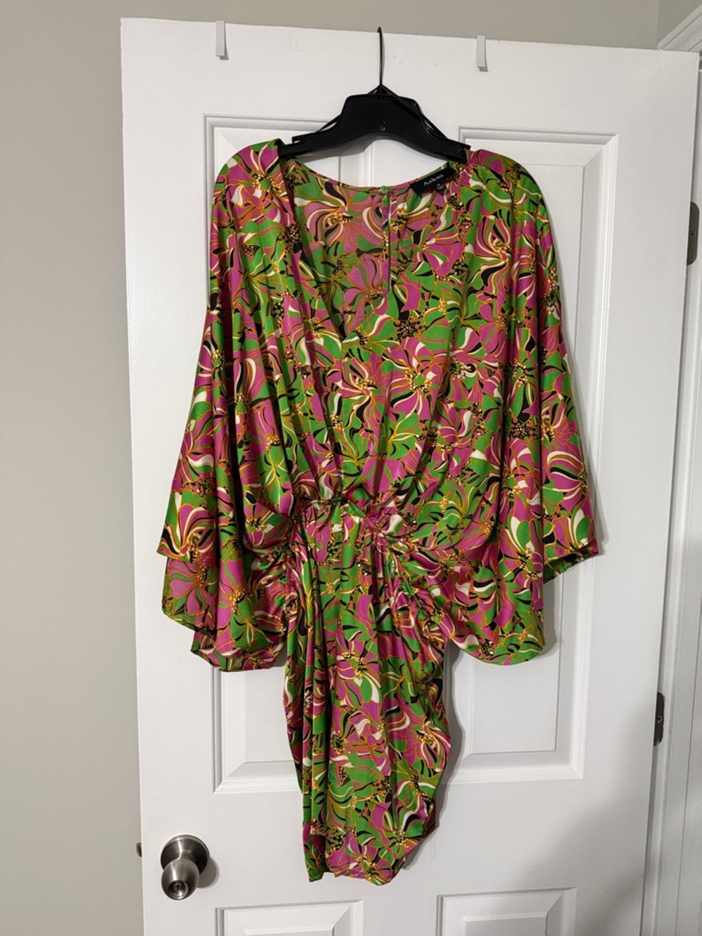 Aakaa Pink and Green Floral Wrap Dress